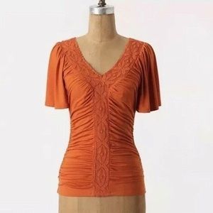 ANTHROPOLOGIE Trifecta Ruched Lace Top